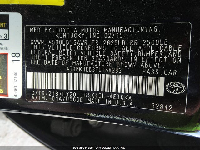 2015 TOYOTA AVALON LIMITED VIN: 4T1BK1EB3FU158283