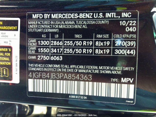 4JGFB4JB3PA854363 Mercedes-Benz Gle Gle 350