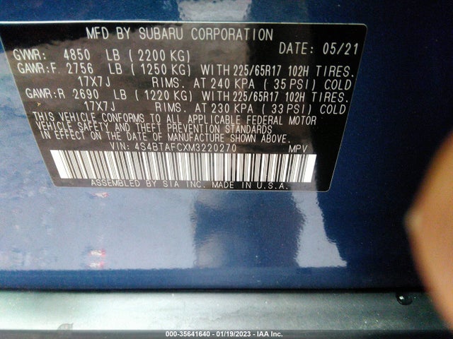 2021 Subaru Outback, VIN: 4S4BTAFCXM3220270