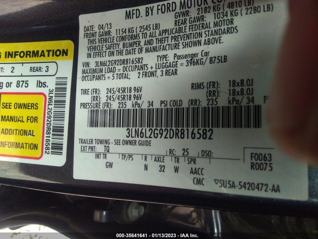 Lincoln MKZ 2013 3LN6L2G92DR816582 Image 9