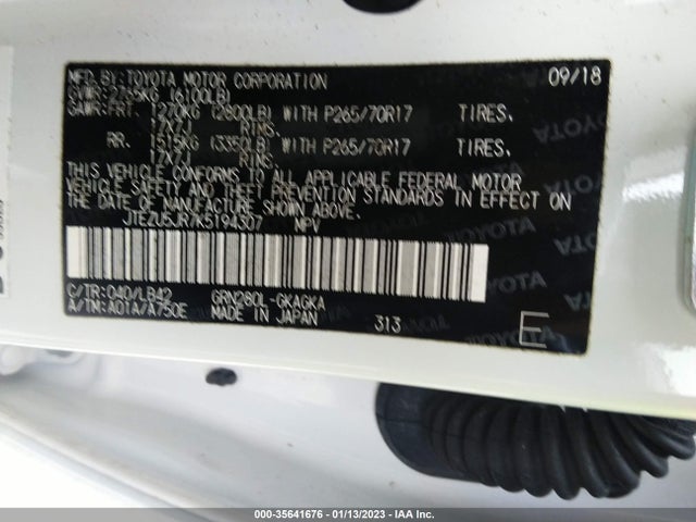 Toyota 4RUNNER SR5 2019 JTEZU5JR7K5194307 Image 10