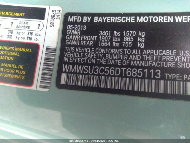 2013 MINI COOPER HARDTOP WMWSU3C56DT685113 Photo 8