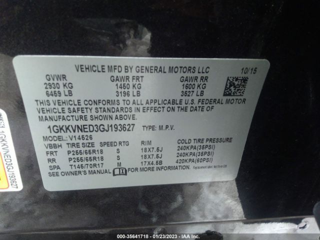 1GKKVNED3GJ193627 GMC ACADIA SLE
