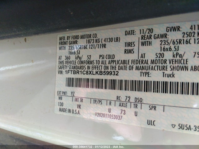 2020 Ford Transit, VIN: 1FTBR1C8XLKB59932