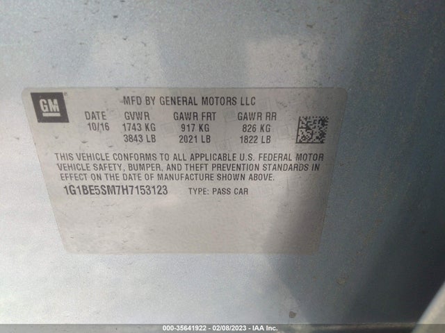 2017 Chevrolet Cruze, VIN: 1G1BE5SM7H7153123
