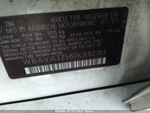 BMW 3 Series 328i 2007 WBAVA33587KX82183 Image 10