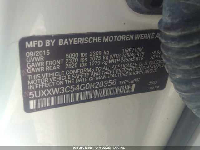 2016 BMW X4, VIN: 5UXXW3C54G0R20356
