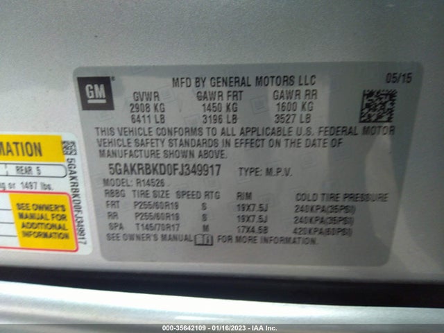 2015 Buick Enclave, VIN: 5GAKRBKD0FJ349917