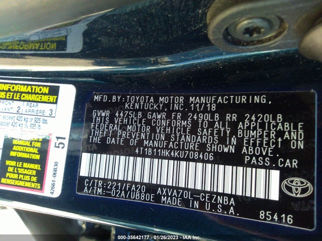 2019 Toyota Camry, VIN: 4T1B11HK4KU708406