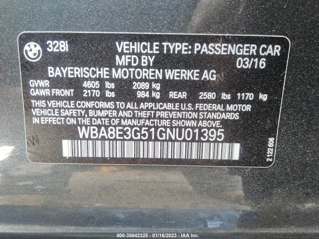 BMW 3 Series 328i Xdrive 2016 WBA8E3G51GNU01395 Image 9