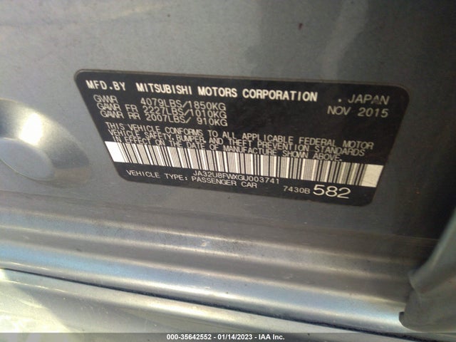 2016 Mitsubishi Lancer, VIN: JA32U8FWXGU003741