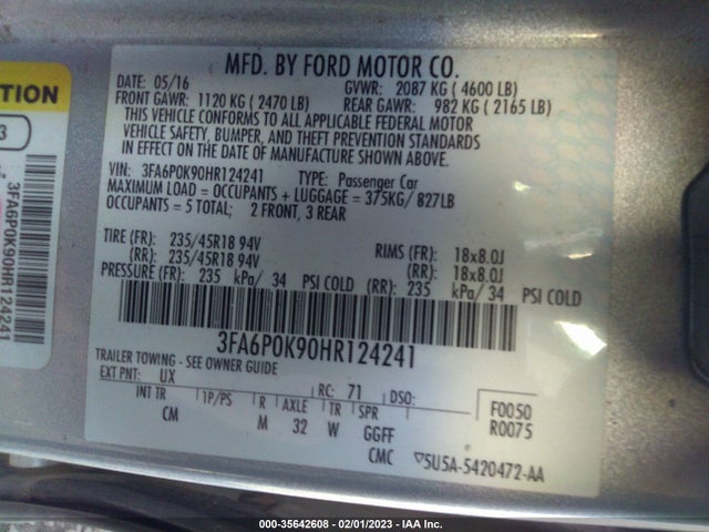 2017 Ford Fusion, VIN: 3FA6P0K90HR124241