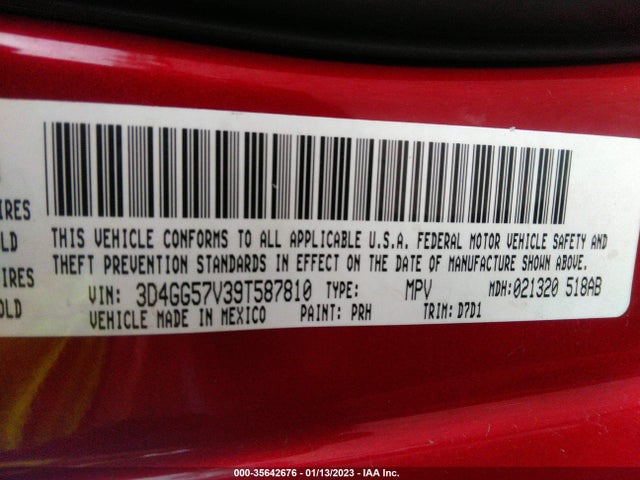 2009 DODGE JOURNEY SXT VIN: 3D4GG57V39T587810