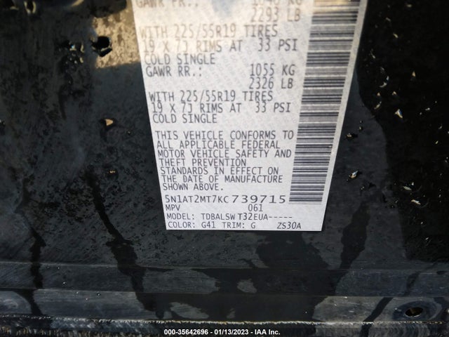 2019 Nissan Rogue, VIN: 5N1AT2MT7KC739715