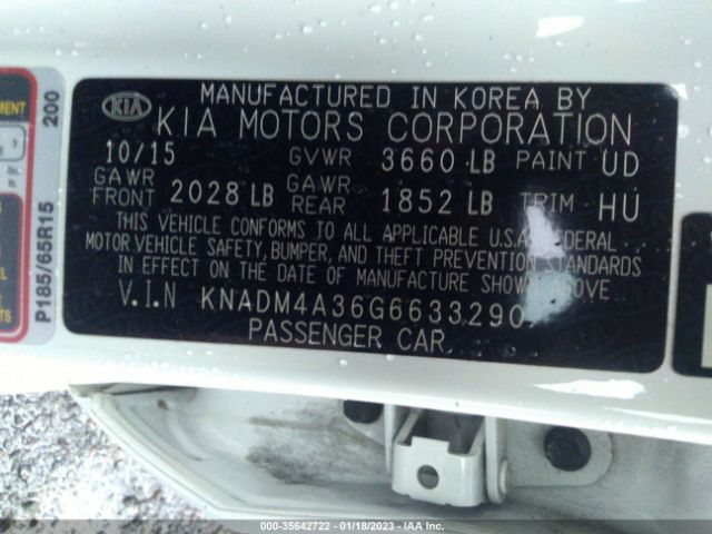 KNADM4A36G6633290 KIA RIO LX