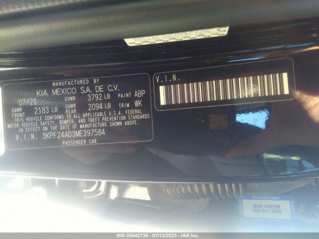3KPF24AD3ME397584 KIA FORTE FE