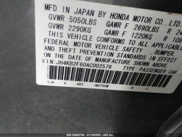 JH4KB2F60AC002579 Acura Rl Tech Pkg/tech/cmbs