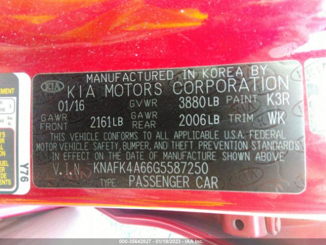 KNAFK4A66G5587250 KIA FORTE LX