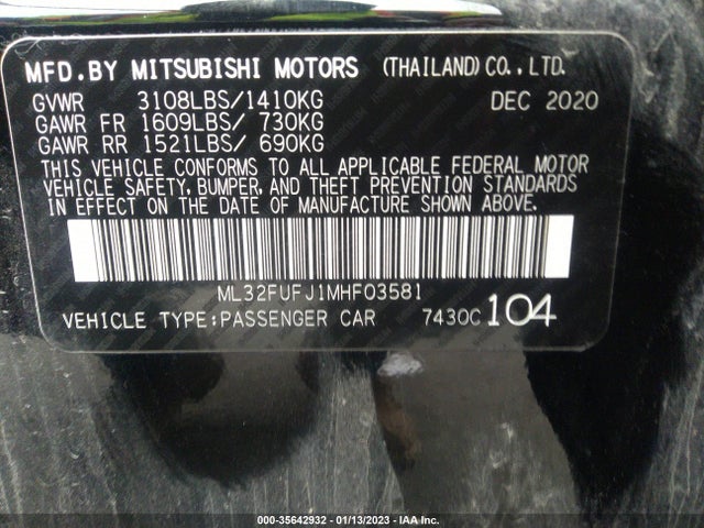 ML32FUFJ1MHF03581 Mitsubishi Mirage G4 Es/le/carbonite Edition