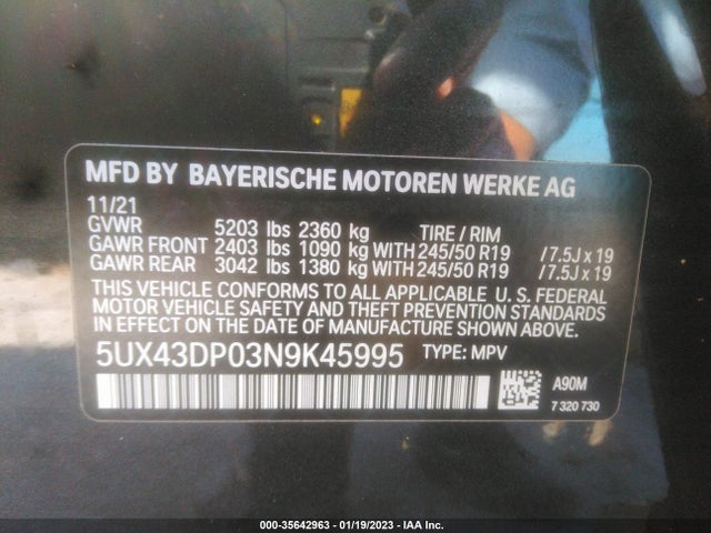 BMW X3 Sdrive30i 2022 5UX43DP03N9K45995 Image 14