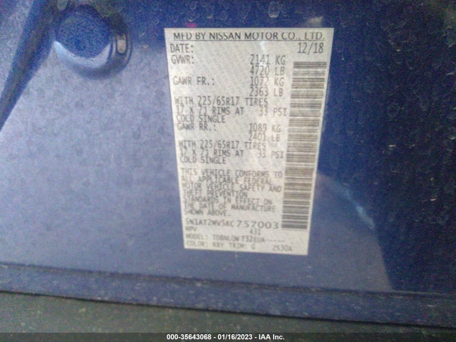 Nissan ROGUE SV 2019 5N1AT2MV5KC757003 Image 9