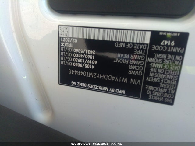 2021 Mercedes-Benz Sprinter, VIN: W1Y4DDHY2MT048445