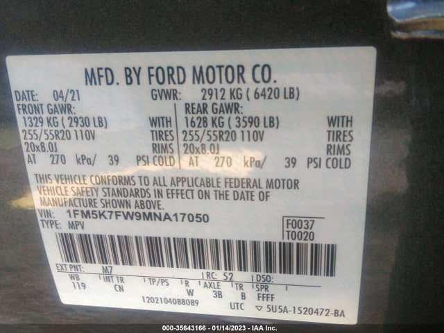 2021 Ford Explorer, VIN: 1FM5K7FW9MNA17050