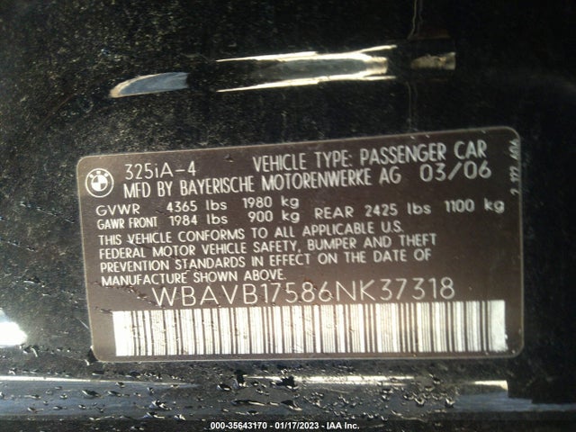 BMW 3 Series 2006 WBAVB17586NK37318 Image 11