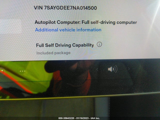 2022 Tesla Model Y, VIN: 7SAYGDEE7NA014500