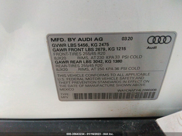 2020 Audi Q5, VIN: WA1CNAFY4L2080908