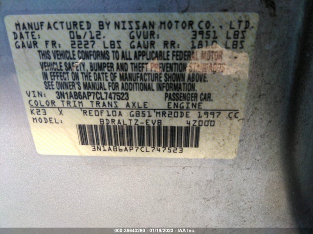 2012 NISSAN SENTRA 2.0 SR VIN: 3N1AB6AP7CL747523