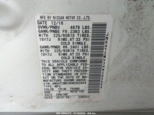 JN8AT2MV3HW260984 Nissan Rogue Sl