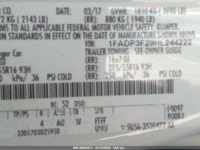 2017 Ford Focus, VIN: 1FADP3F29HL244222