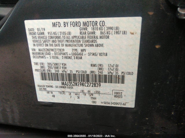 2019 Ford Ecosport, VIN: MAJ3S2KE9KC272839