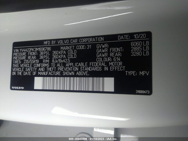 2021 Volvo XC90, VIN: YV4A22PK3M1696786