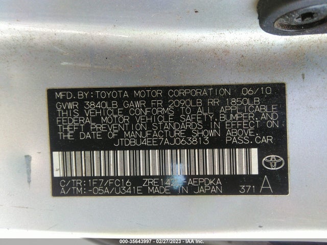 2010 TOYOTA COROLLA VIN: JTDBU4EE7AJ063813