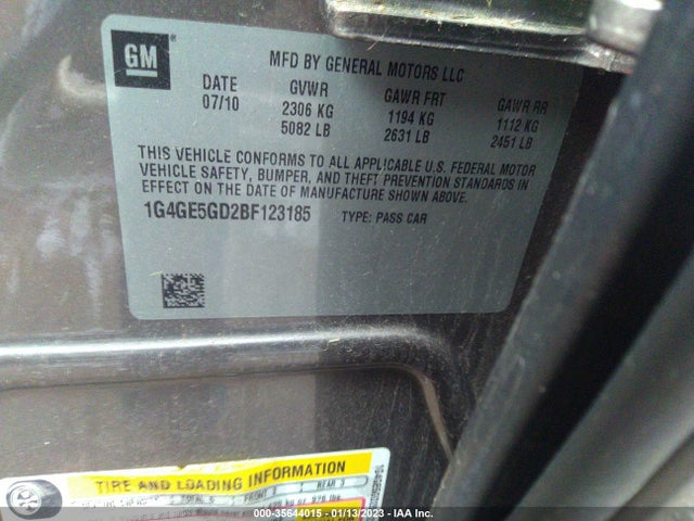 2011 BUICK LACROSSE CXS VIN: 1G4GE5GD2BF123185