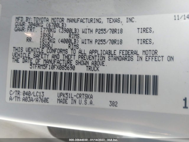 2015 Toyota Tundra, VIN: 5TFRM5F10FX085690