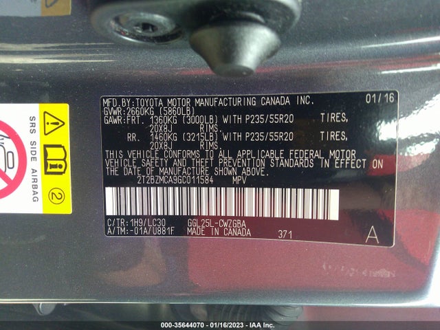 2T2BZMCA9GC011584 Lexus RX 350