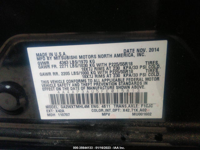 4A4AP3AU5FE015813 Mitsubishi Outlander Sport Es