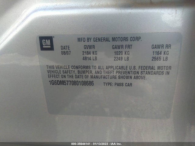 2008 CADILLAC CTS RWD W/1SA VIN: 1G6DM577080108686