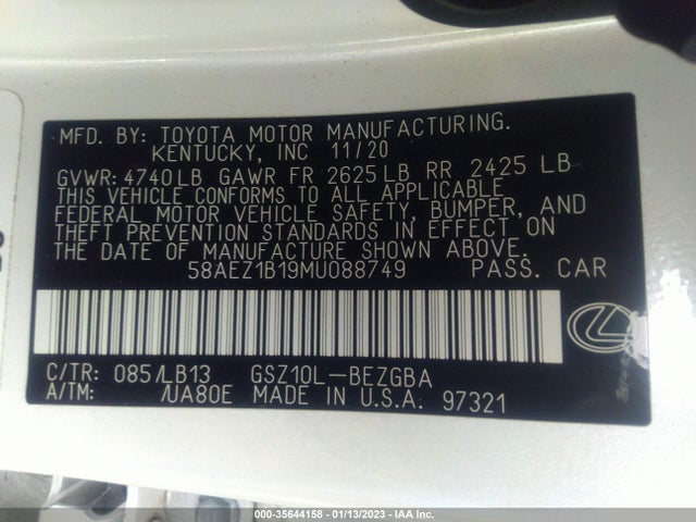 58AEZ1B19MU088749 Lexus Es Es 350 Luxury