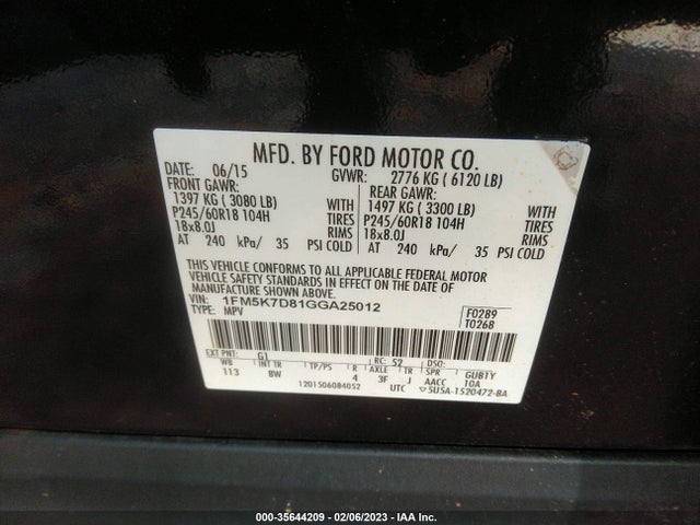 Ford EXPLORER XLT 2016 1FM5K7D81GGA25012 Image 10