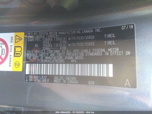 2018 Lexus RX, VIN: 2T2BZMCA2JC162905