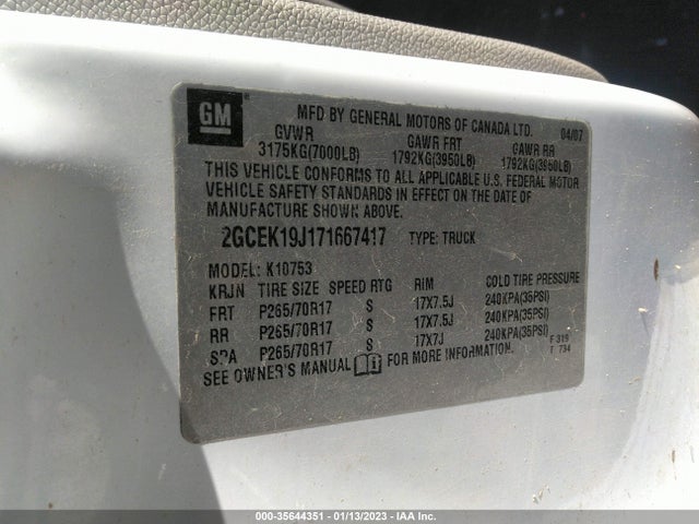 2007 CHEVROLET SILVERADO 1500 LTZ VIN: 2GCEK19J171667417
