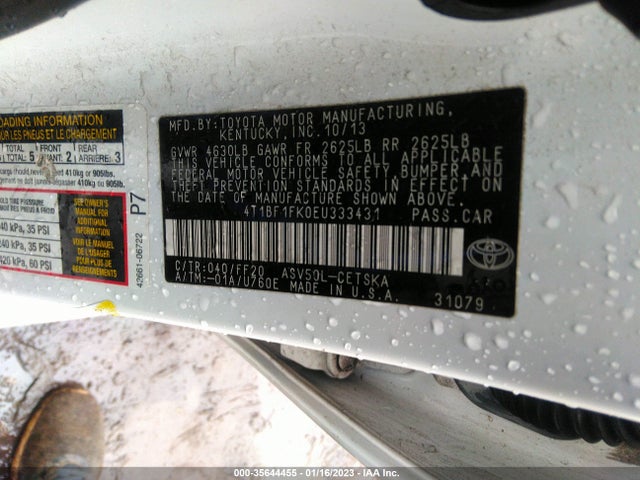 2014 TOYOTA CAMRY L/LE/XLE/SE/SE SPORT VIN: 4T1BF1FK0EU333431