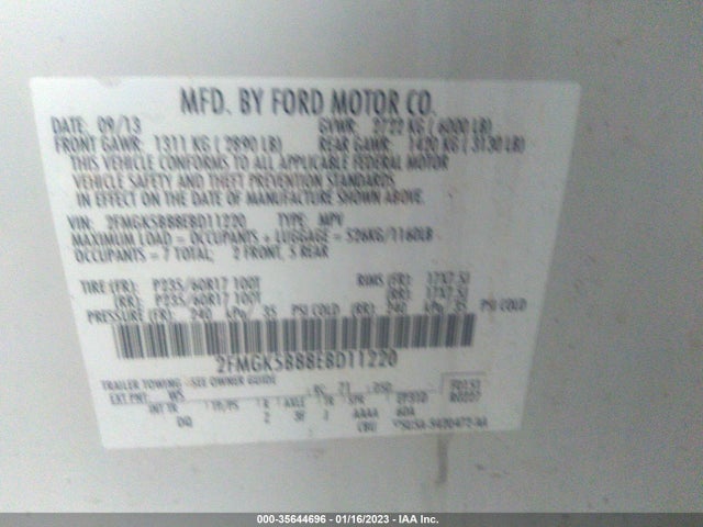 2014 FORD FLEX SE VIN: 2FMGK5B88EBD11220