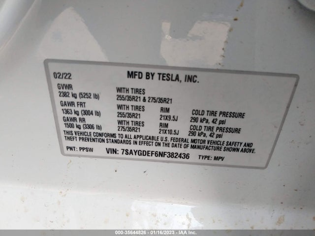 2022 Tesla Model Y, VIN: 7SAYGDEF6NF382436