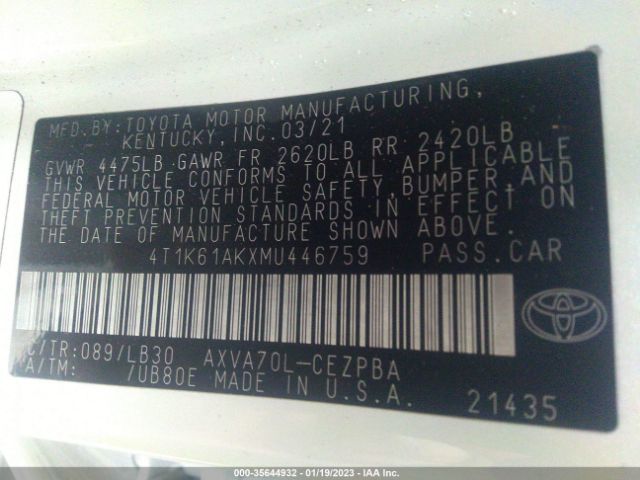 4T1K61AKXMU446759 Toyota CAMRY XSE