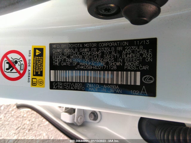 Lexus Ct 200h Hybrid 2013 JTHKD5BH4D2171128 Image 10